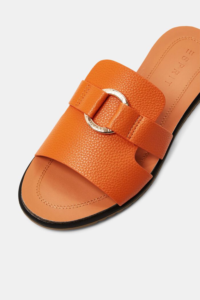 Faux leather sliders with ring detail, ORANGE, detail image number 3