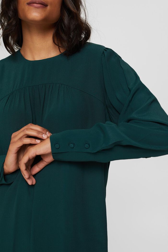 Blouse with gathers, LENZING™ ECOVERO™, DARK TEAL GREEN, detail image number 5