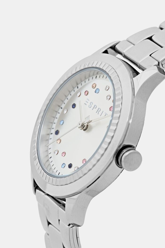 Zirconia encrusted watch, stainless steel