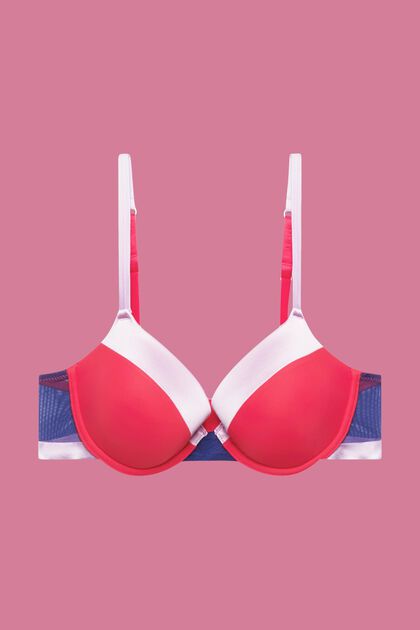 Underwired, padded bra with side mesh insert