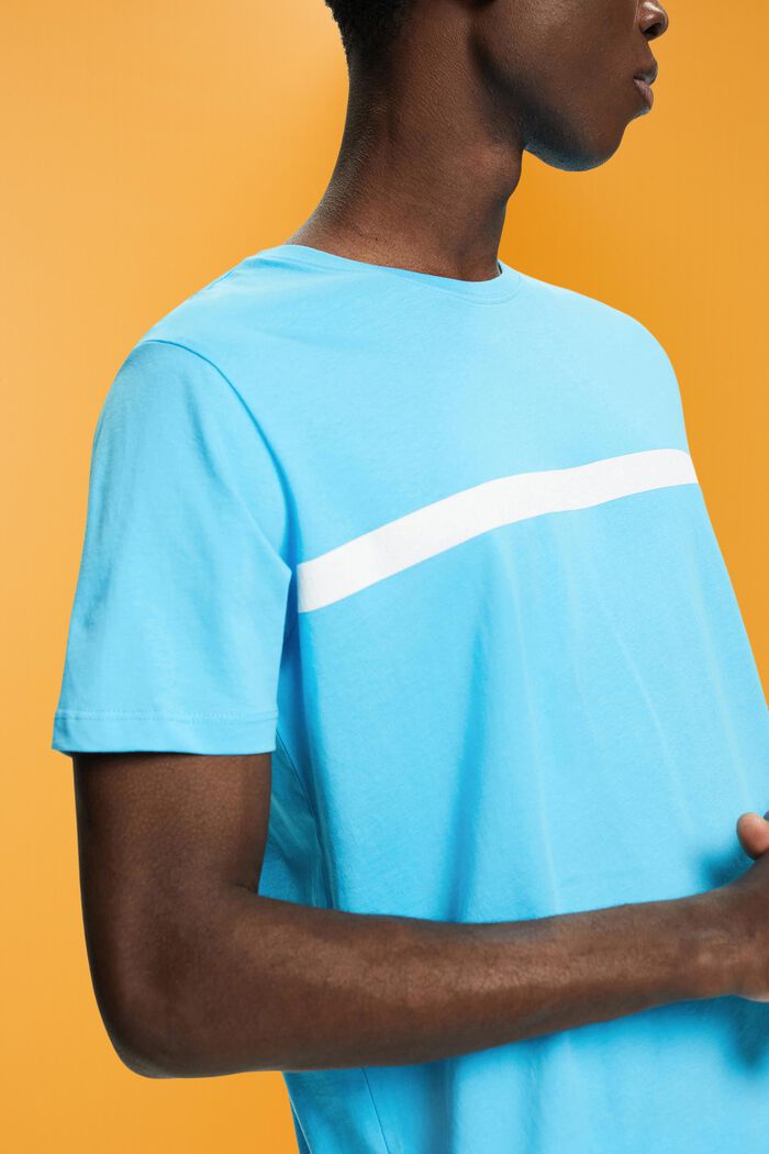 Cotton t-shirt with contrasting stripe, TURQUOISE, detail image number 2