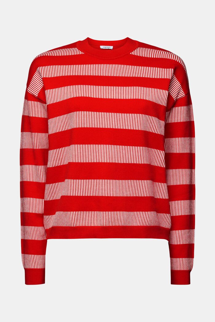 Jacquard Striped Crewneck Sweater, RED, detail image number 6