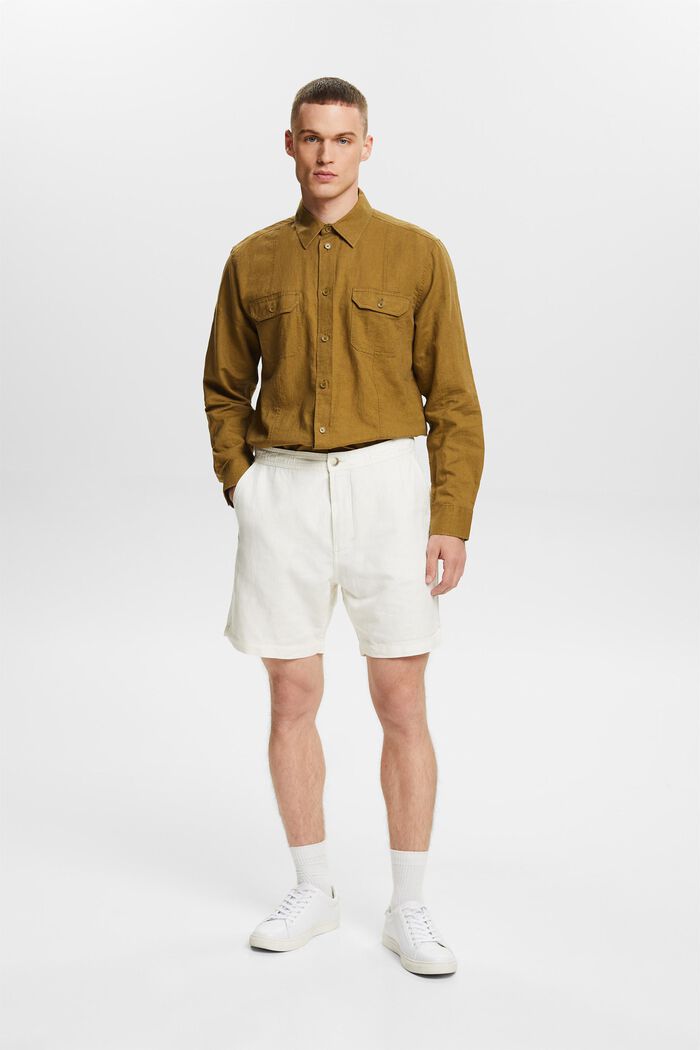 Cotton-Linen Bermuda Shorts, OFF WHITE, detail image number 1