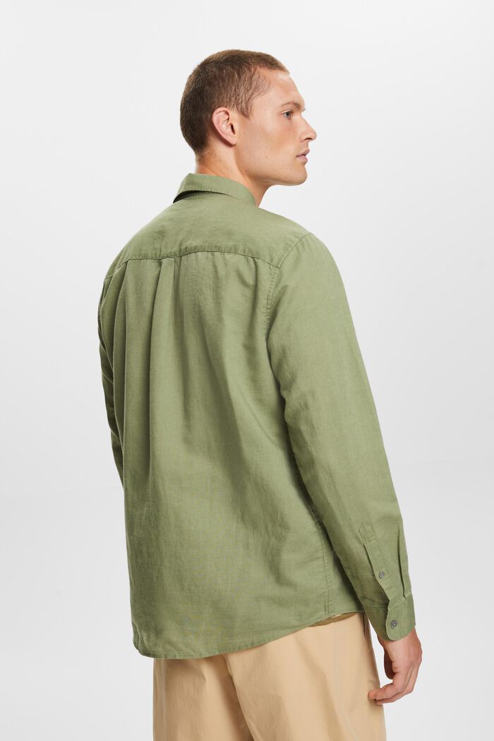 Cotton and linen blended button-down shirt, LIGHT KHAKI, detail image number 3