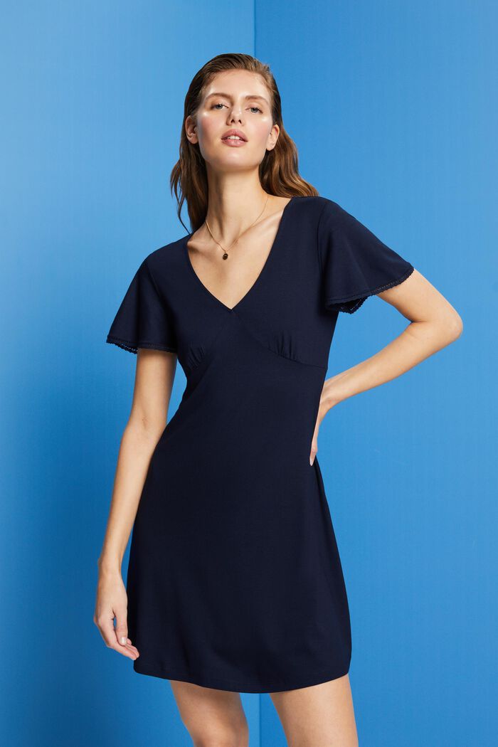 Jersey dress with bell sleeves, NAVY, detail image number 0
