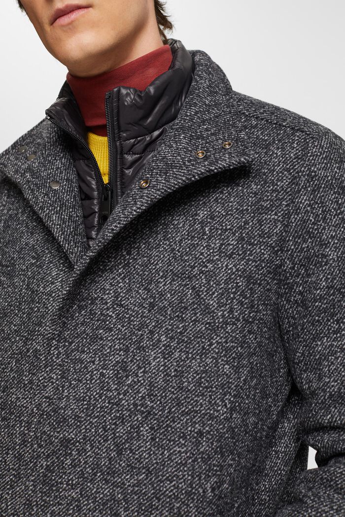 Padded wool blend coat with detachable lining, ANTHRACITE, detail image number 0