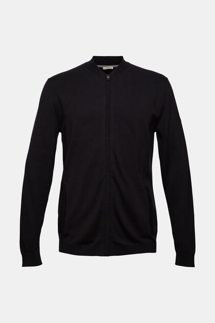 Zip cardigan made of 100% organic cotton, BLACK, overview