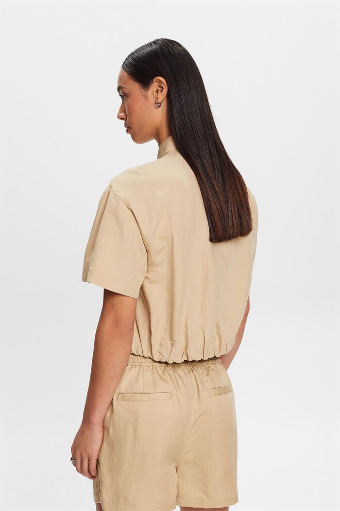 Cropped shirt blouse, linen blend, SAND, detail image number 3