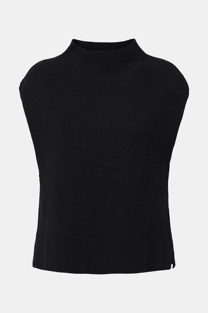 Wool Blend Rib-Knit Vest, BLACK, detail image number 1