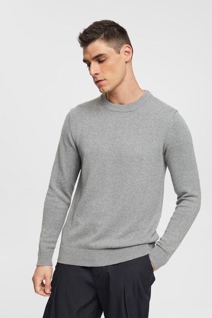 Sustainable cotton knit jumper, MEDIUM GREY, overview