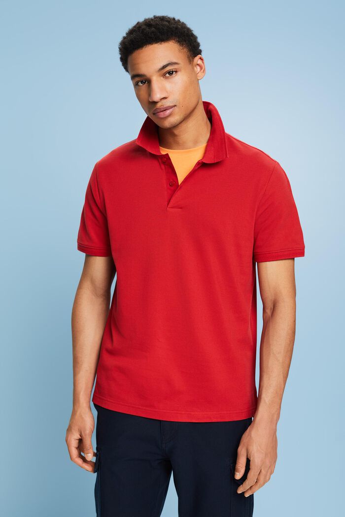 Cotton Pique Polo Shirt, DARK RED, detail image number 0