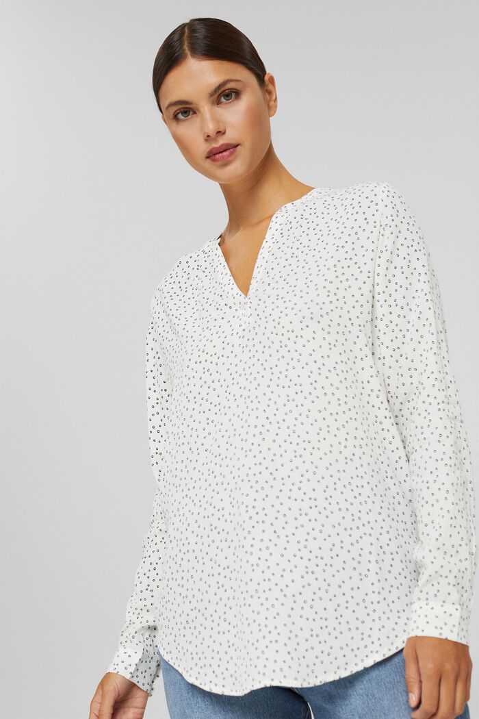 Patterned print blouse made of LENZING™ ECOVERO™, NEW OFF WHITE, overview