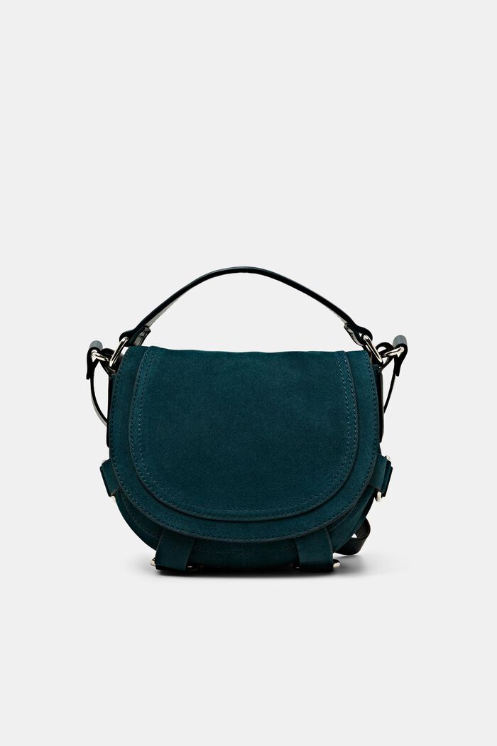 Suede saddle bag with decorative straps, TEAL GREEN, detail image number 0