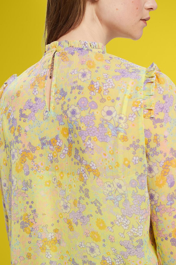 Floral chiffon blouse with ruffles, LIGHT YELLOW, detail image number 4