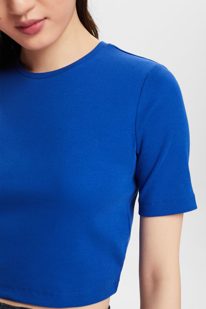 Ribbed Cotton Cropped T-Shirt, BRIGHT BLUE, detail image number 3