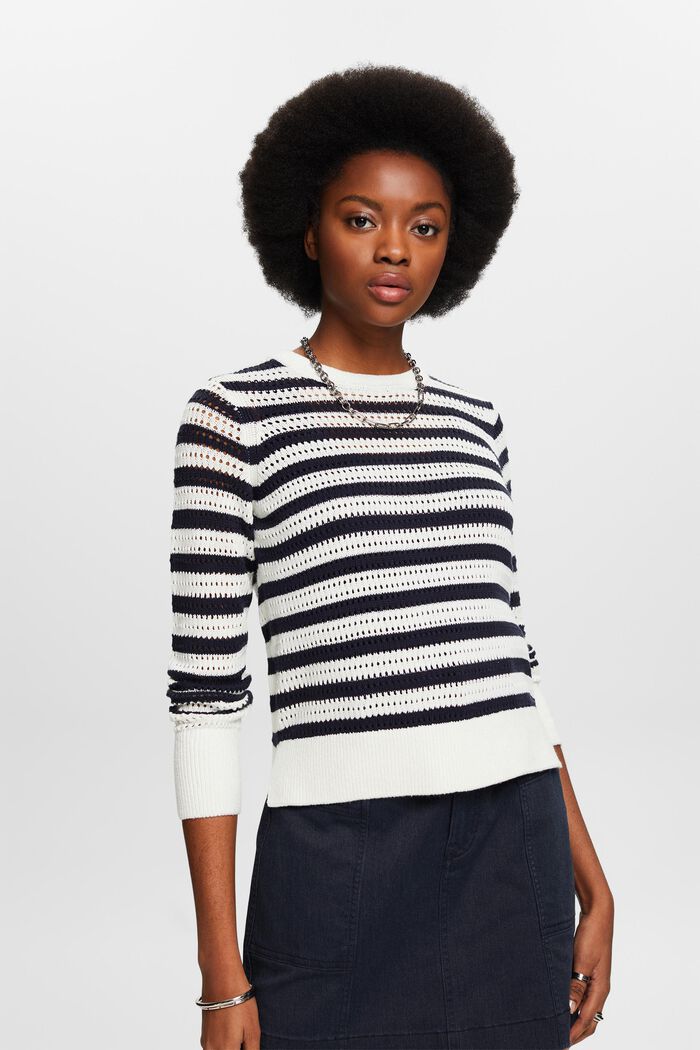 Striped Open-Knit Sweater, OFF WHITE, detail image number 0
