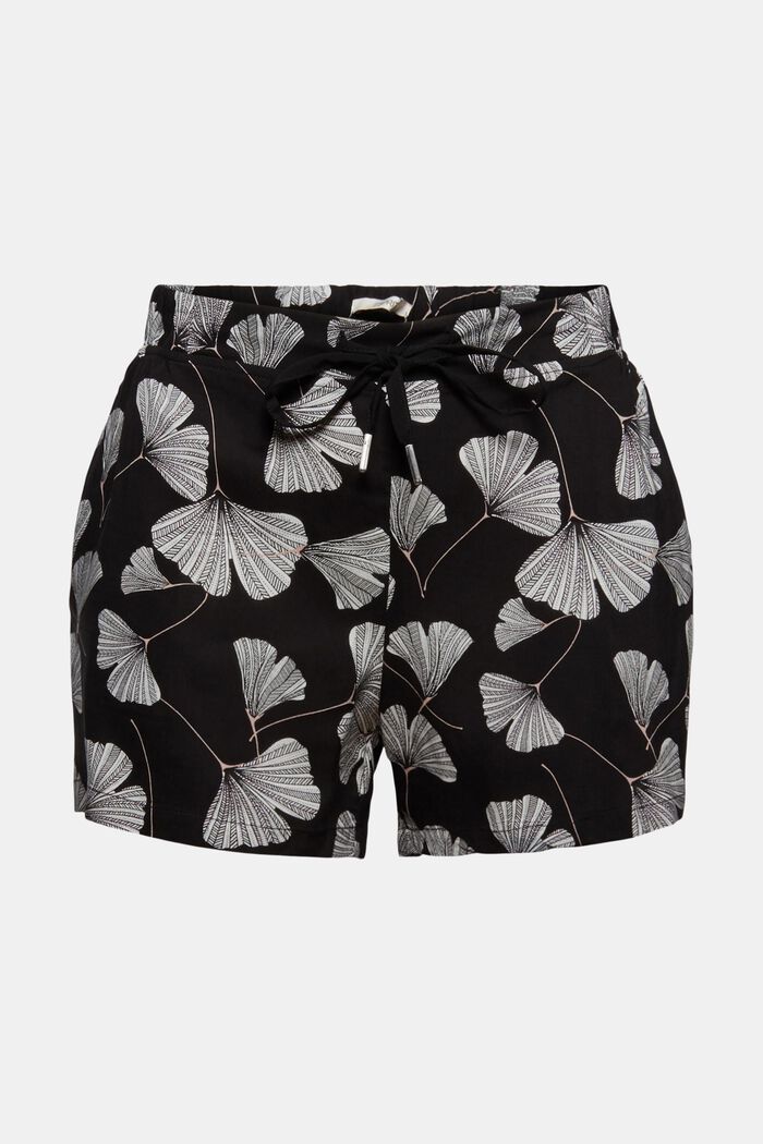 Pyjama shorts with a gingko print, LENZING™ ECOVERO™, BLACK, overview