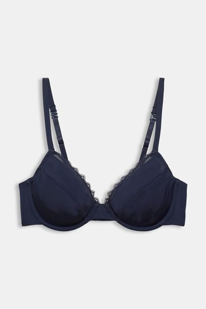 Underwire bra with lace, NAVY, overview