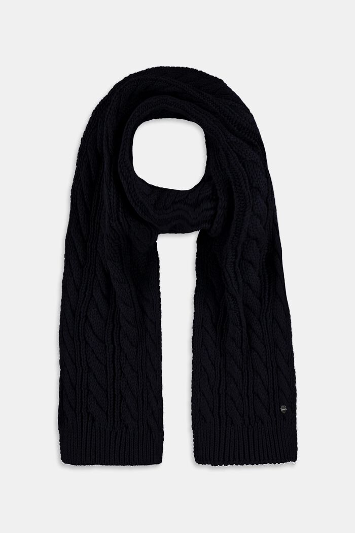 Blended cotton knitted scarf, NAVY, overview
