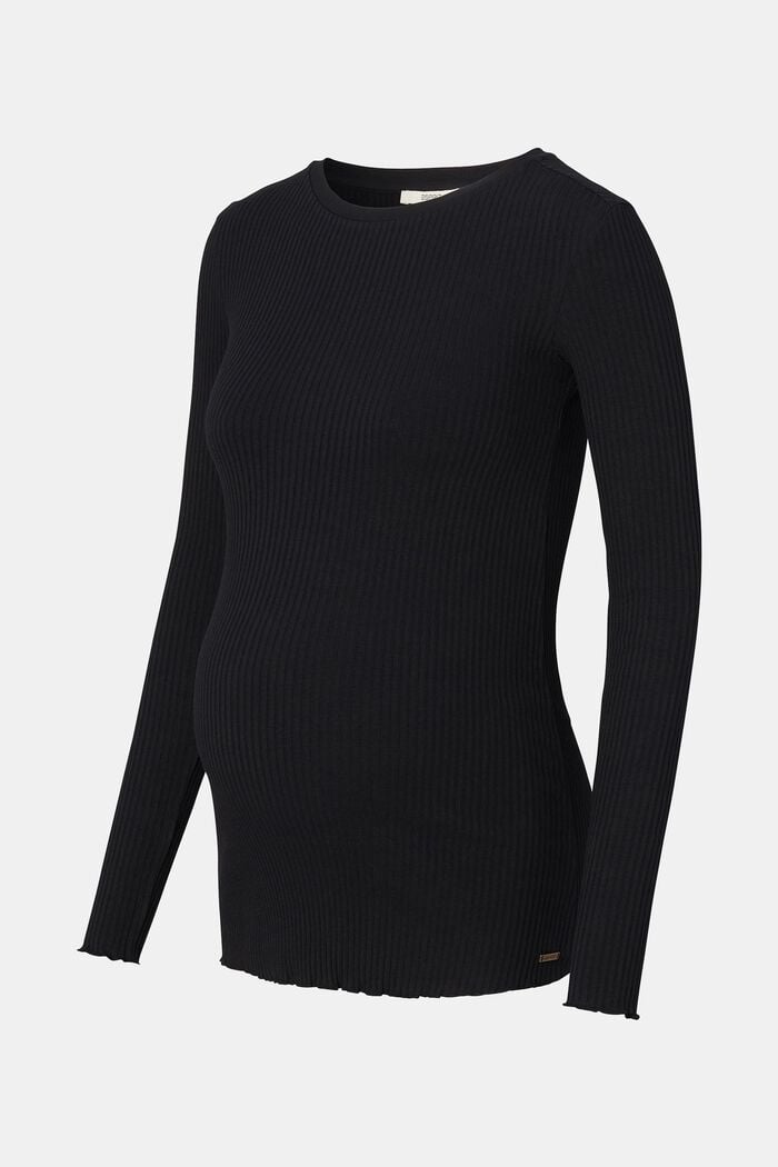 Ribbed long sleeve top made of organic cotton, BLACK, overview