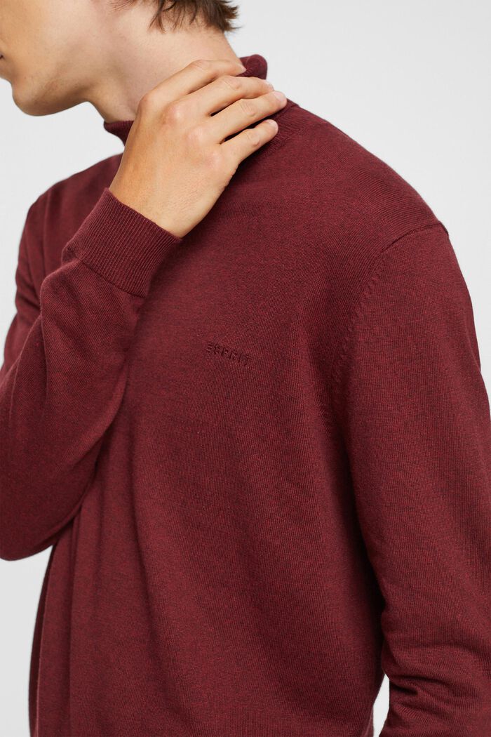 Knitted roll neck jumper with cashmere, DARK RED, detail image number 0