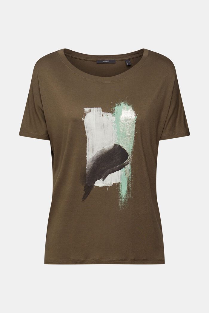 Print t-shirt, LENZING™ ECOVERO™, KHAKI GREEN, detail image number 2