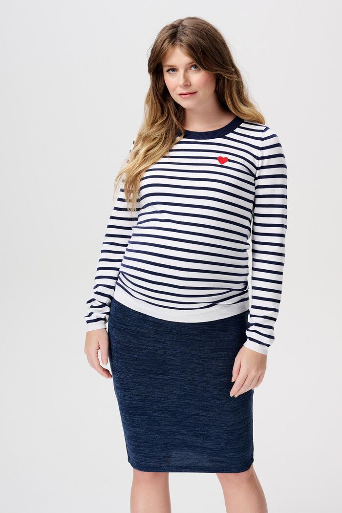 MATERNITY Organic Cotton Striped Sweater, BRIGHT WHITE, detail image number 0