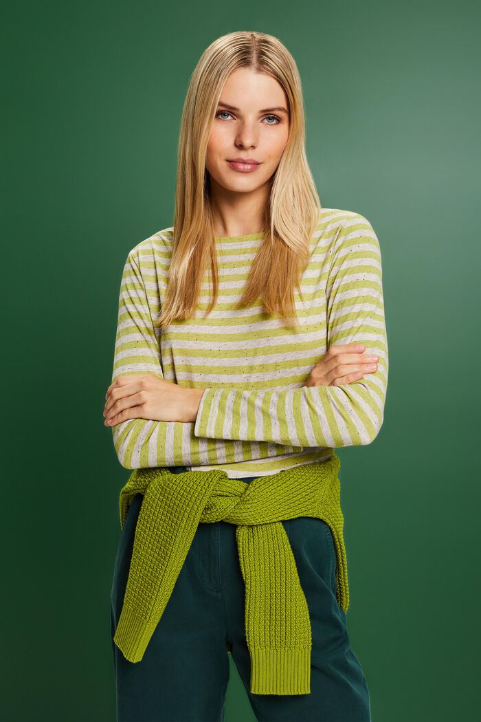 Striped Jersey Long Sleeve Top, PISTACHIO GREEN, detail image number 0
