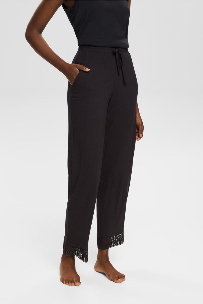 Pyjama bottoms with lace, LENZING™ ECOVERO™, BLACK, detail image number 0