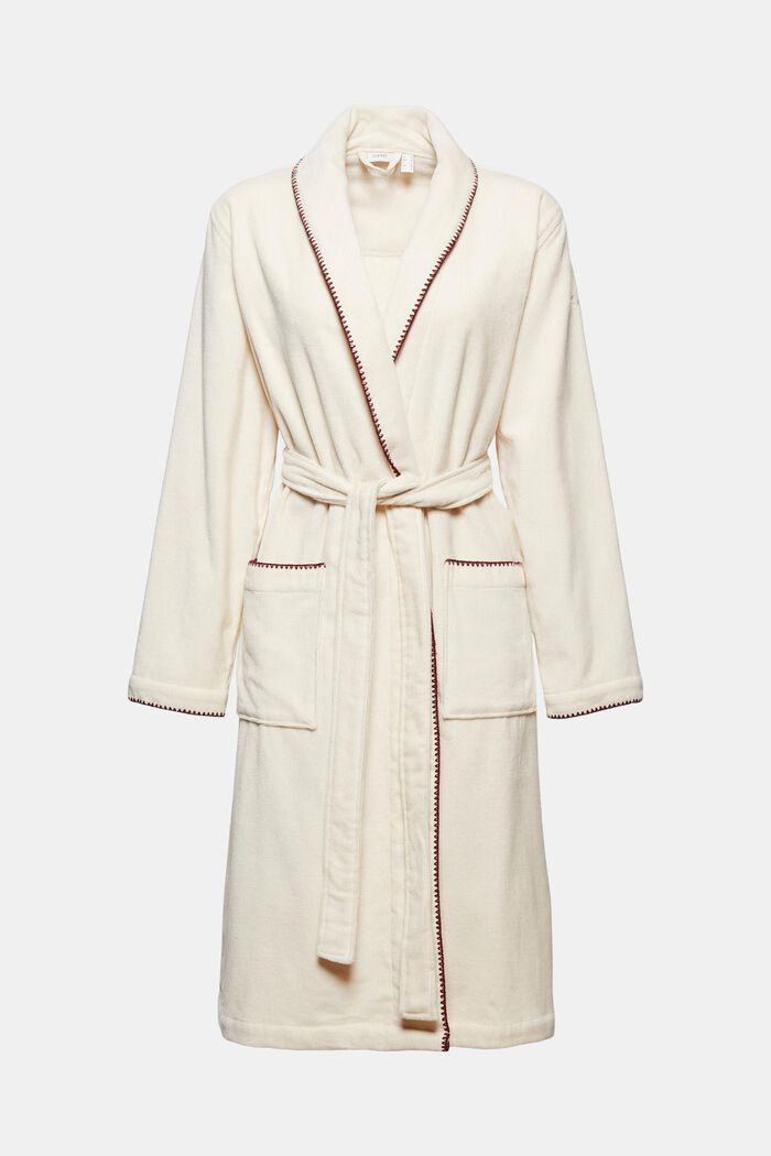 Velour bathrobe with embroidered edges, SAND, detail image number 4