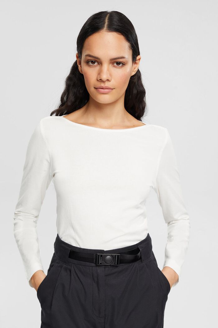 Long sleeved boat neck top, OFF WHITE, detail image number 1