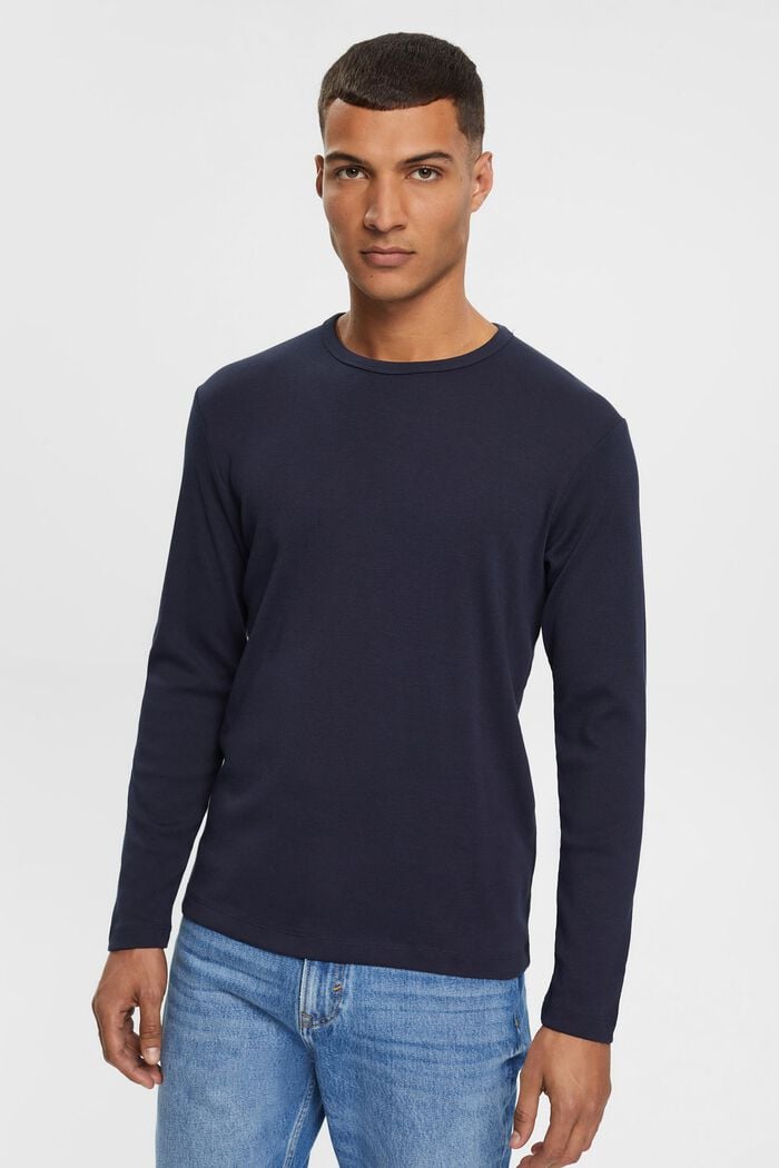 Jersey long sleeve top, NAVY, detail image number 1