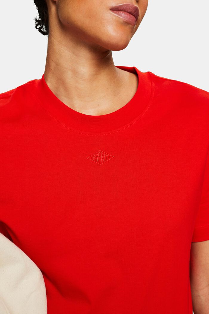 Pima Cotton Embroidered Logo T-Shirt, RED, detail image number 3