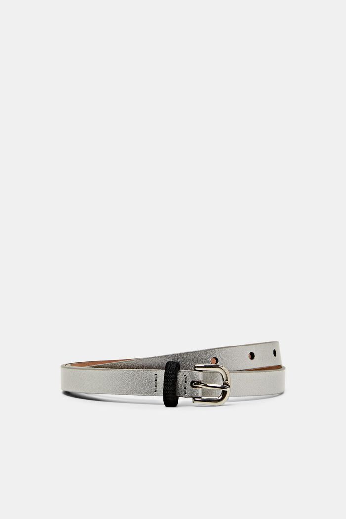 Slim leather belt, SILVER, detail image number 0
