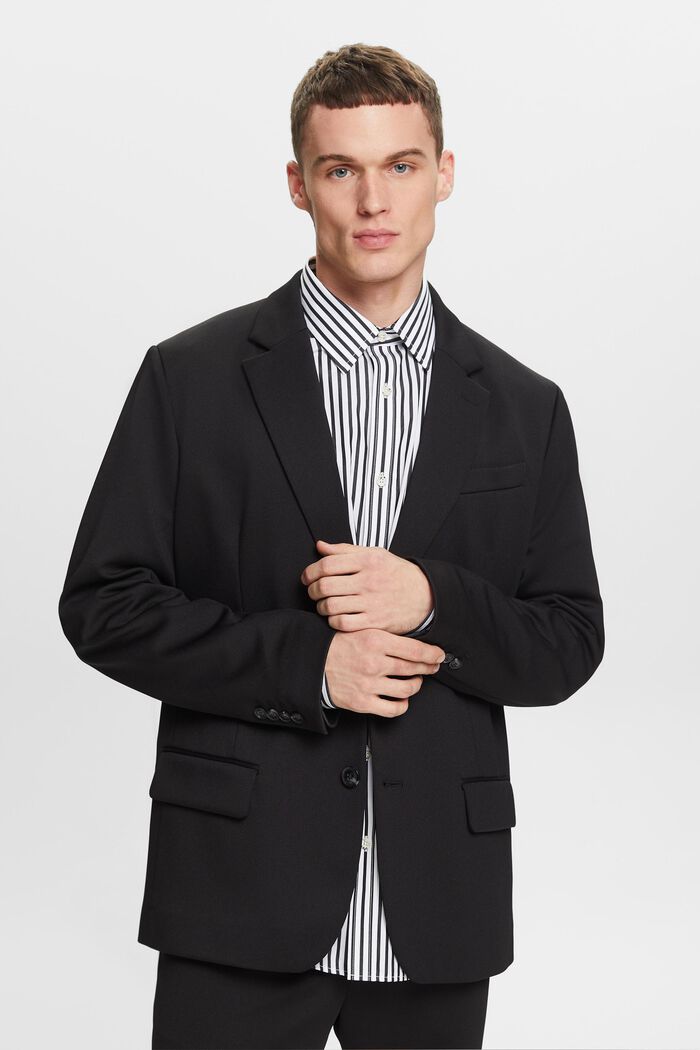 Single-Breasted Twill Blazer, BLACK, detail image number 0