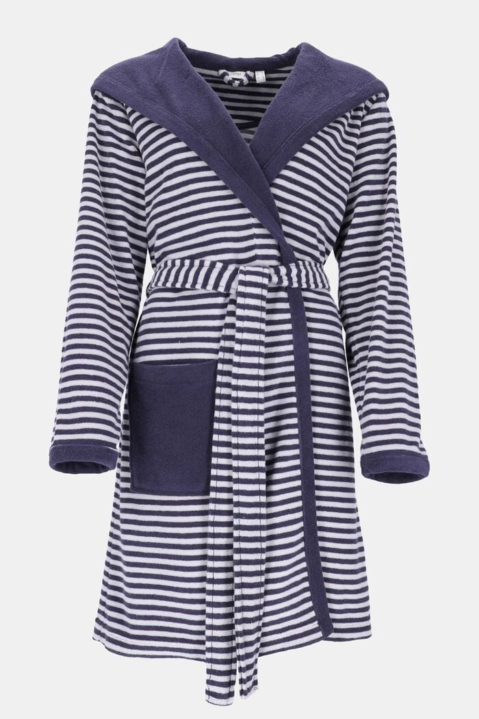Striped terry cloth bathrobe with hood, NAVY BLUE, detail image number 0