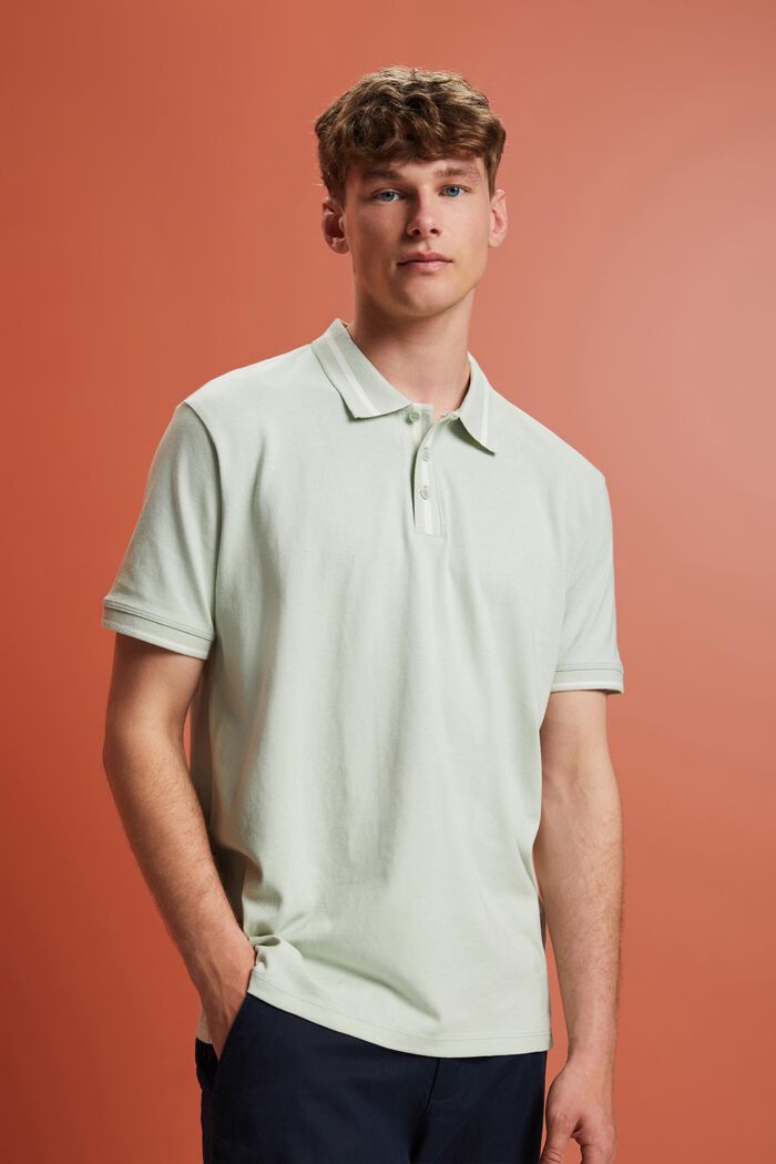 Jersey polo shirt, cotton blend, PASTEL GREEN, detail image number 0