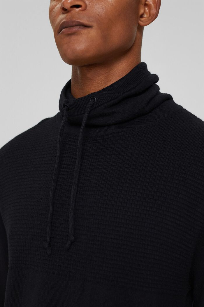 Cashmere blend: jumper with a drawstring collar, BLACK, detail image number 2