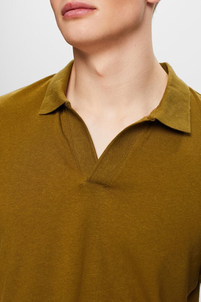 Cotton-Linen Polo Shirt, OLIVE, detail image number 2