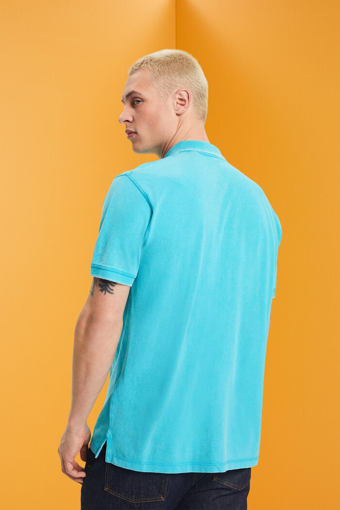 Stone-washed cotton pique polo shirt, AQUA GREEN, detail image number 3