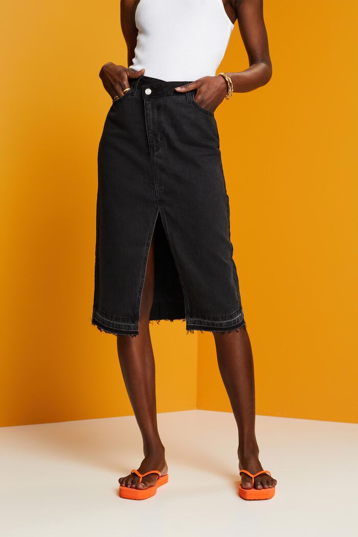 Midi skirt with an asymmetric waistband, BLACK MEDIUM WASHED, detail image number 0