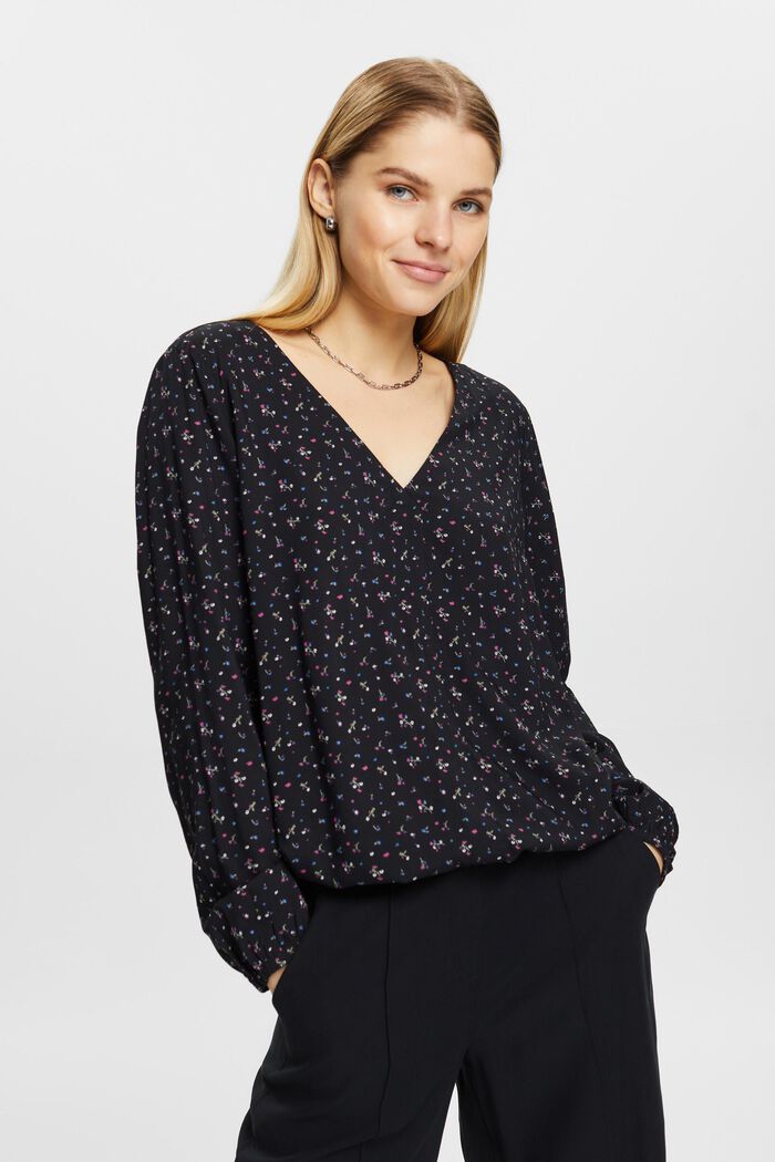 Patterned blouse, LENZING™ ECOVERO™, NEW BLACK, detail image number 0
