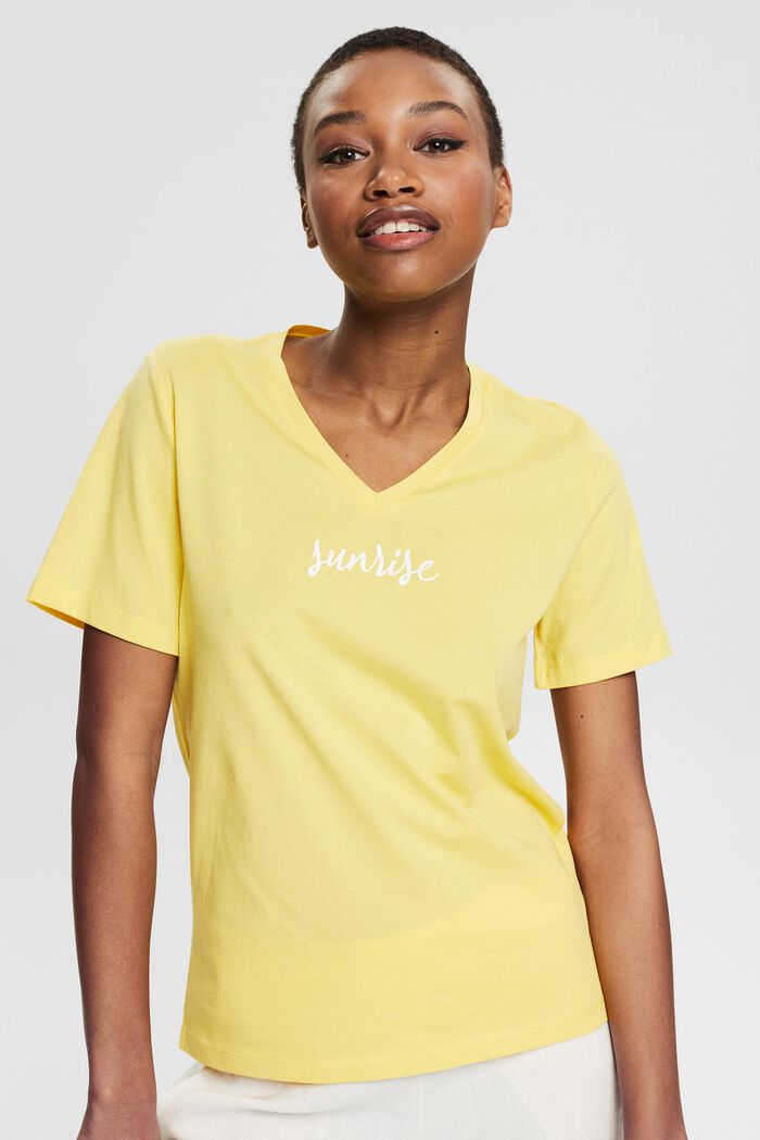 T-shirt with printed lettering, organic cotton, SUNFLOWER YELLOW, overview