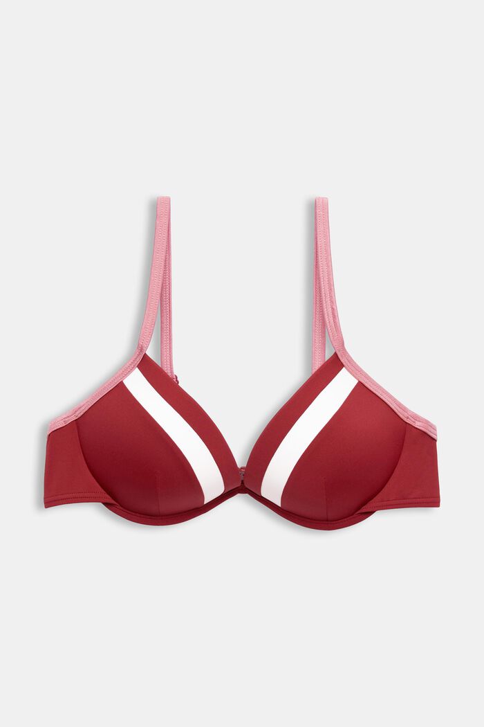 Tri-colour padded underwire bikini top, DARK RED, detail image number 0