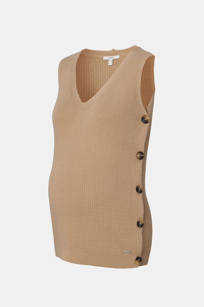 Sleeveless jumper with button placket, organic cotton blend