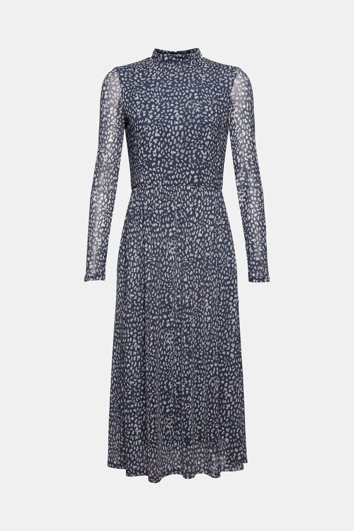 Printed midi-length mesh dress, DARK BLUE, detail image number 6
