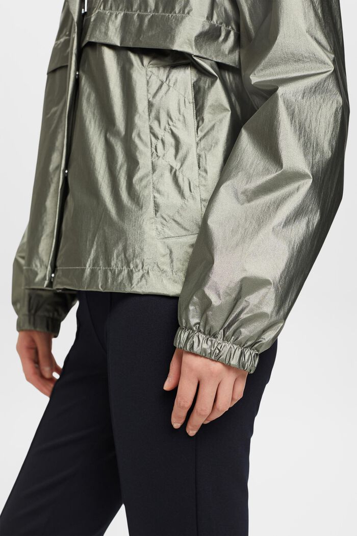 Metallic sheen jacket with a hood, DARK TEAL GREEN, detail image number 4