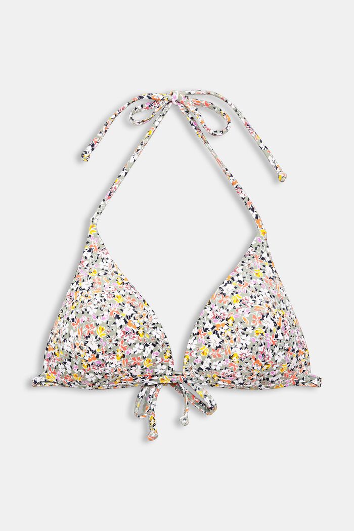 Made of recycled material: triangle top with a mille-fleurs print