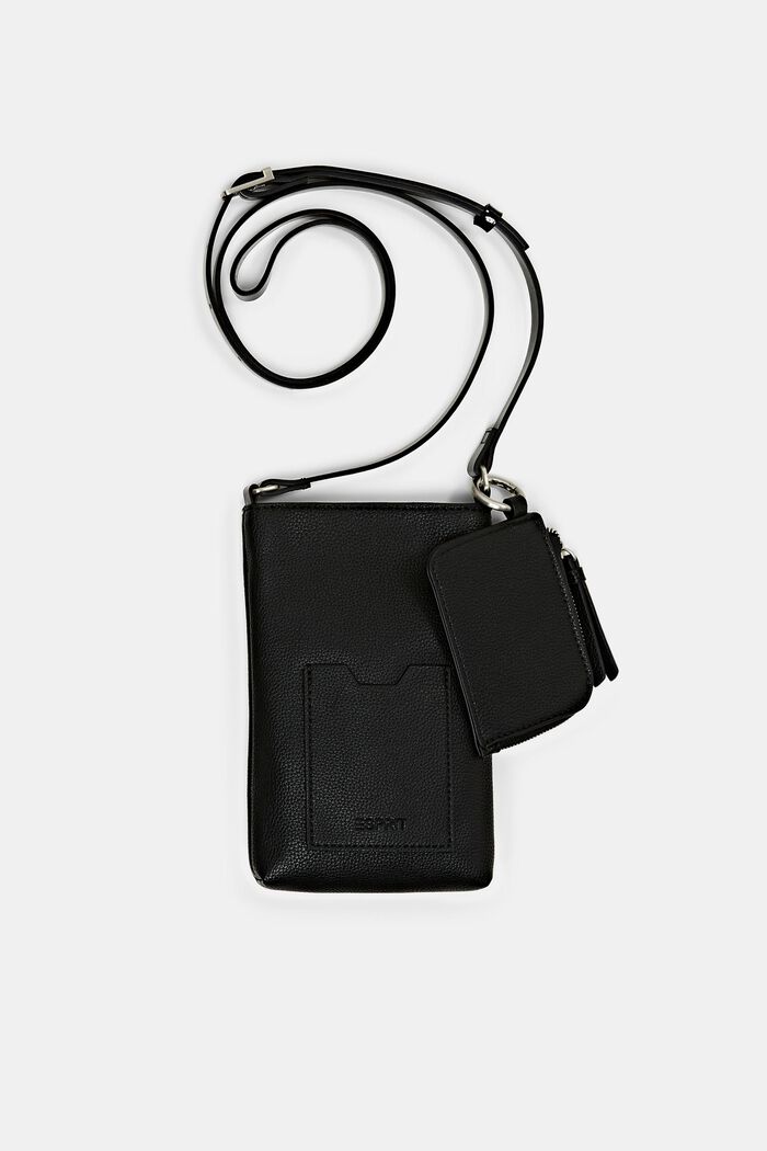 Faux Leather Crossbody Phone Pouch, BLACK, detail image number 2