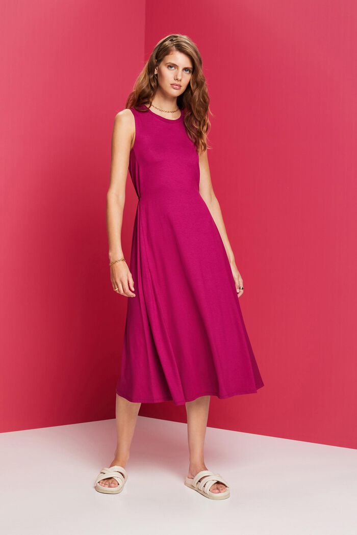 Jersey midi dress with fixed waist bands, DARK PINK, detail image number 1
